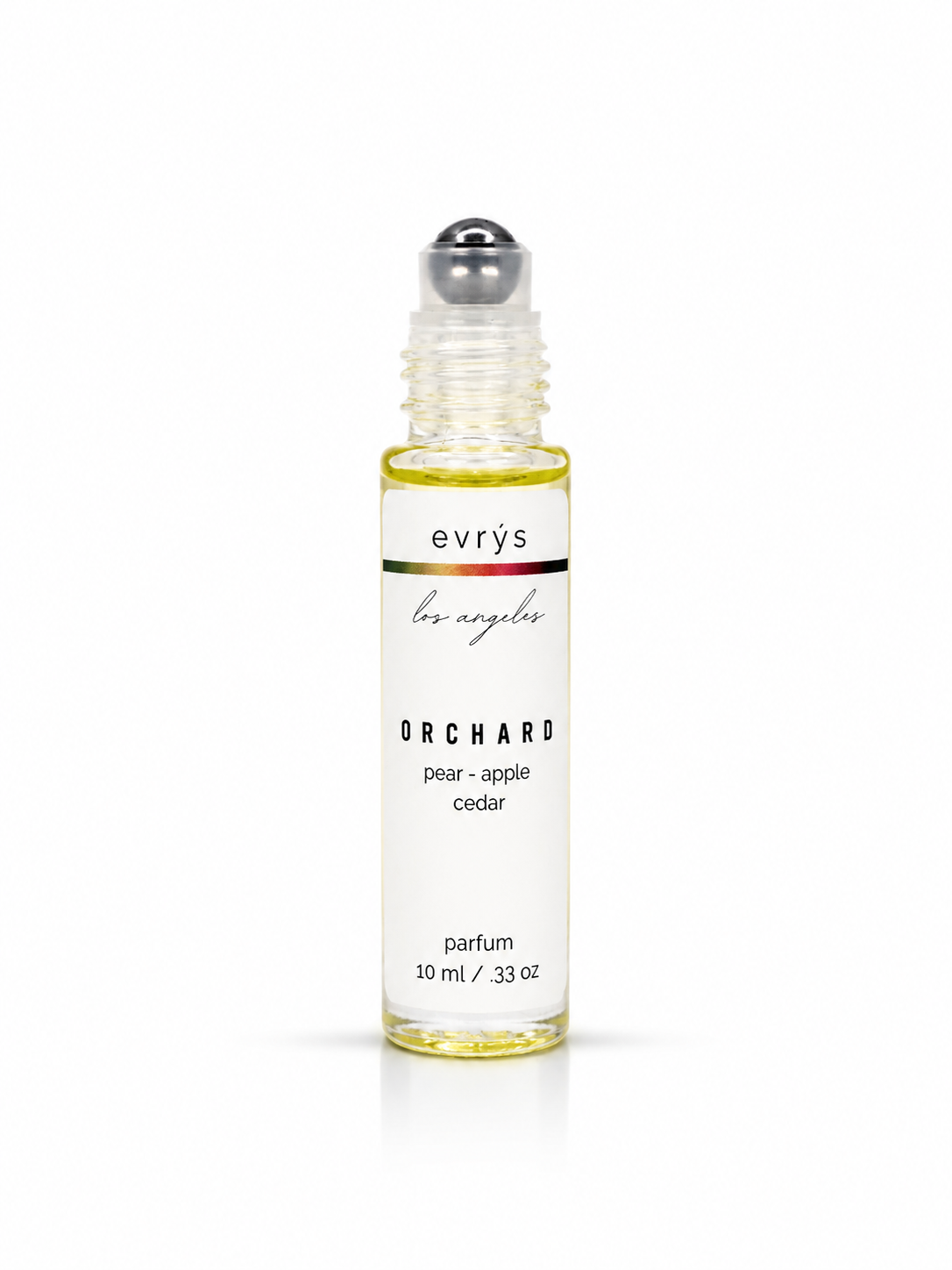 evrys Orchard oil perfume roller bottle on a white background