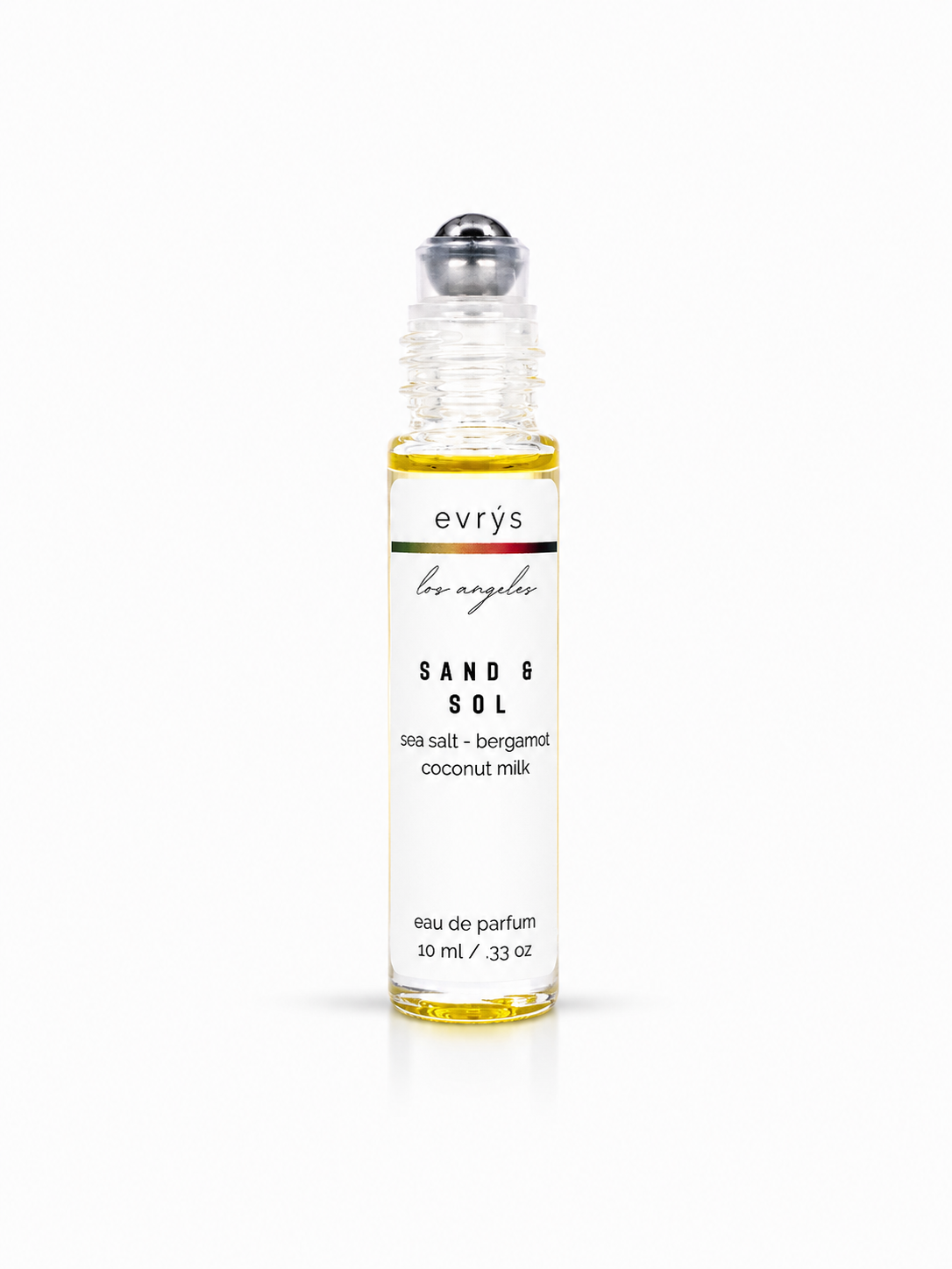 evrys Sand & Sol oil roller perfume bottle on a white background