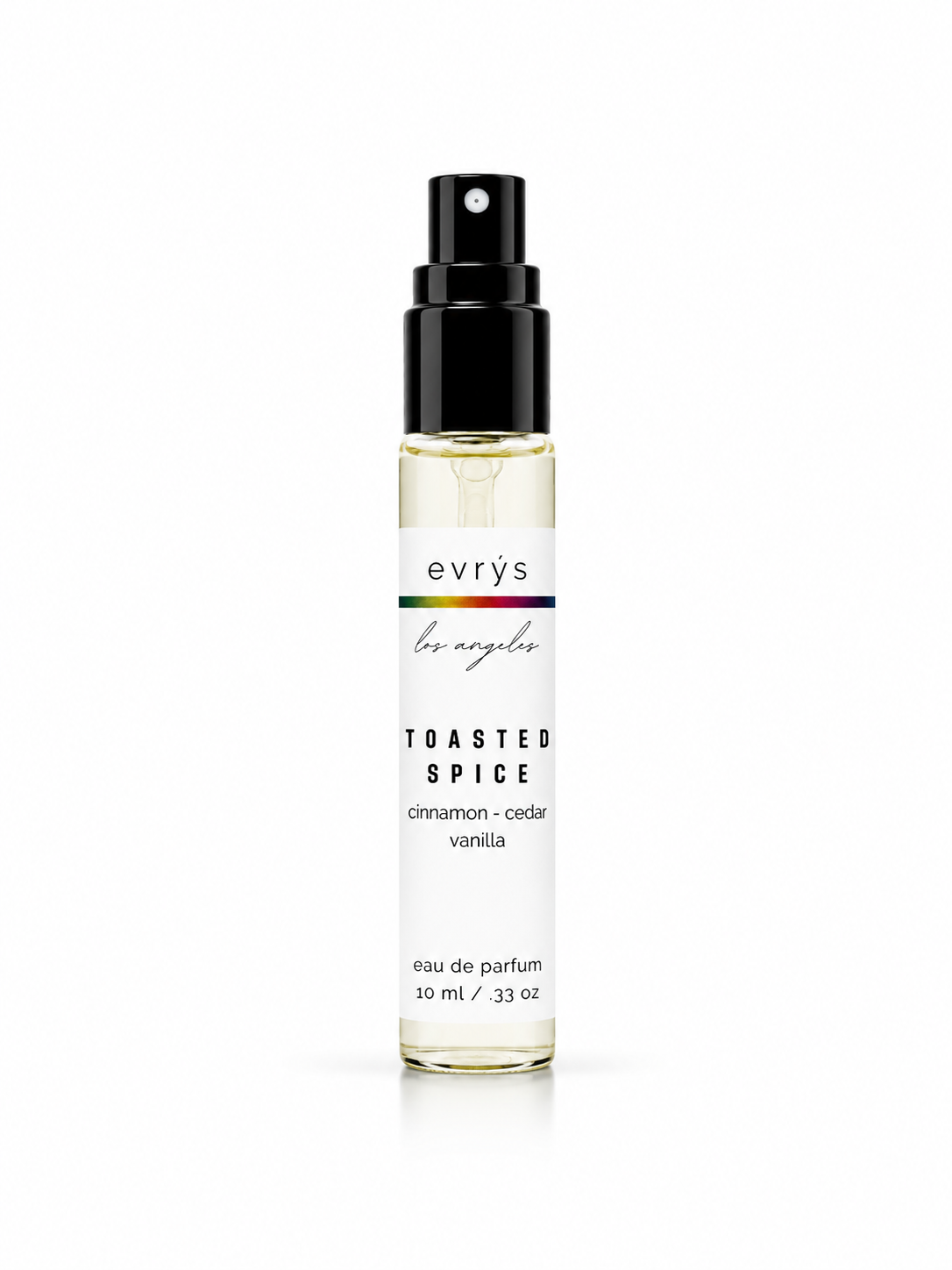 Perfume bottle with Toasted Spice label on a white background
