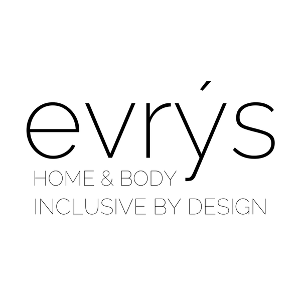 Logo of evrys with text 'evrys HOME & BODY INCLUSIVE BY DESIGN' on a white background