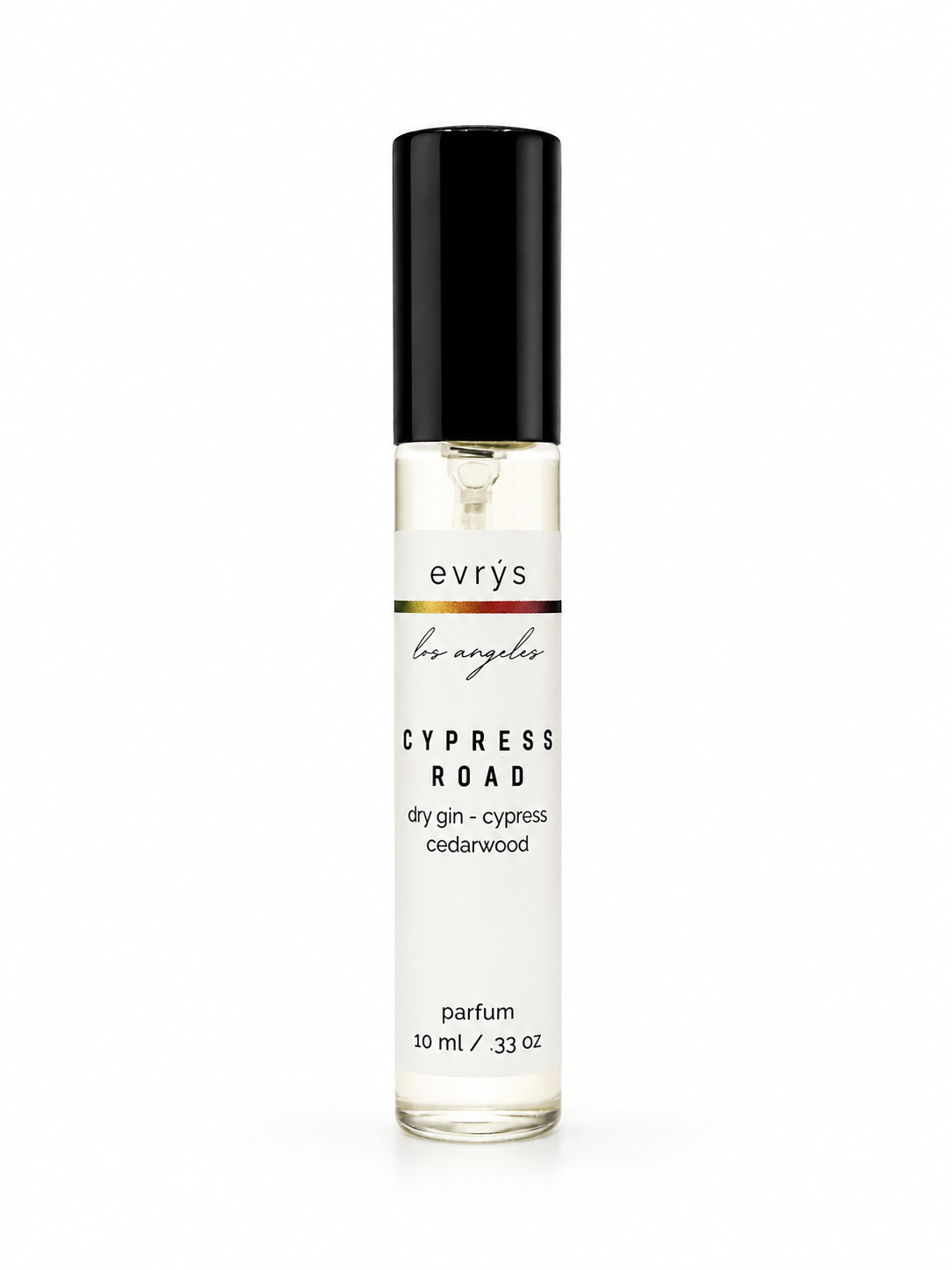 evrys Cypress Road perfume bottle on a white background