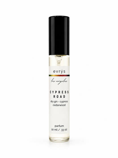 evrys Cypress Road perfume bottle on a white background