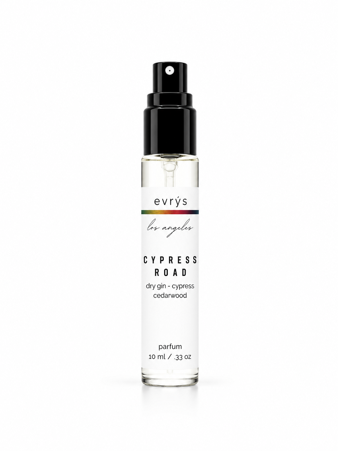 Perfume bottle with Cypress Road label on a white background