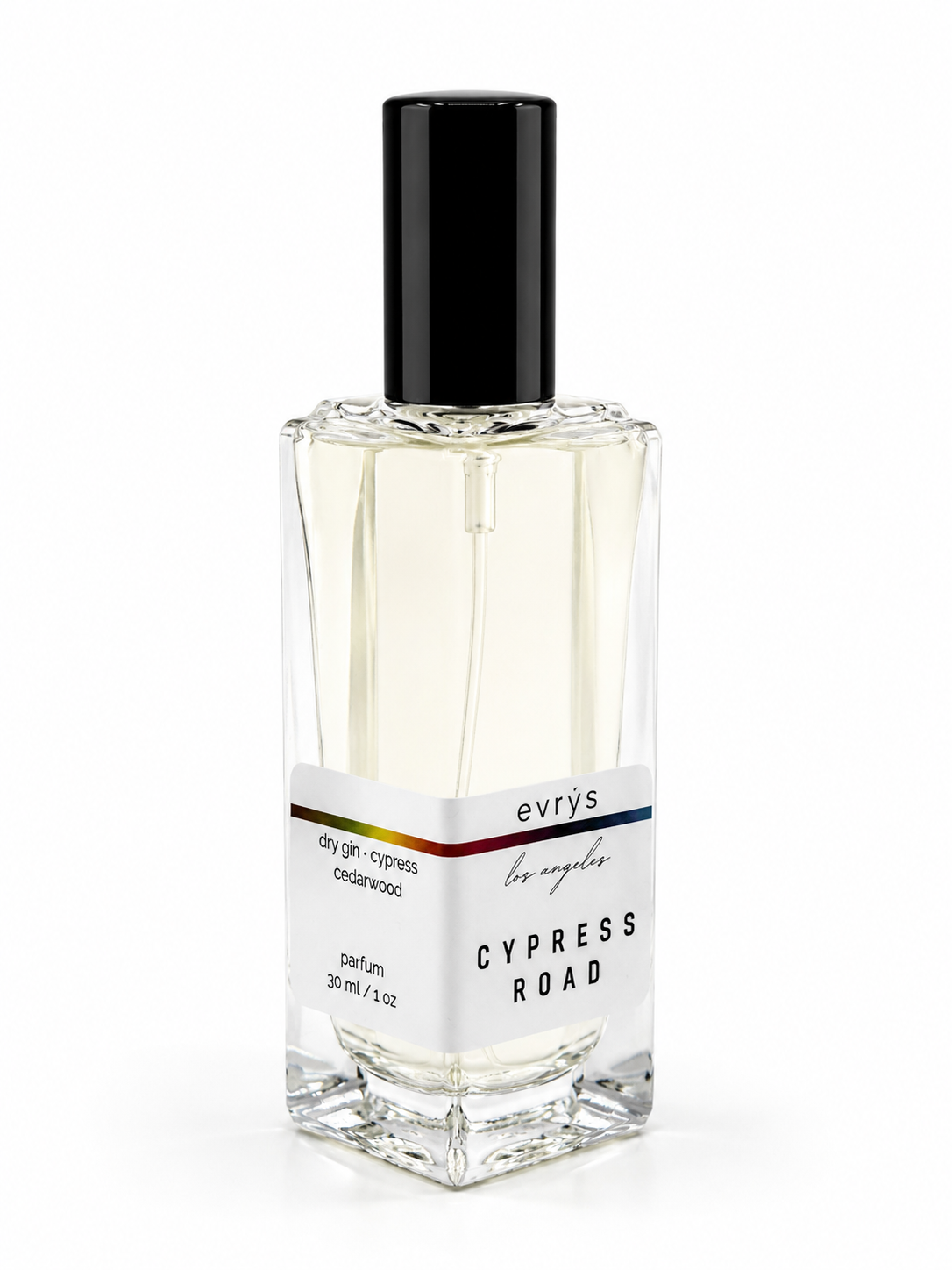 Perfume bottle labeled 'Cypress Road' by evrys on a white background