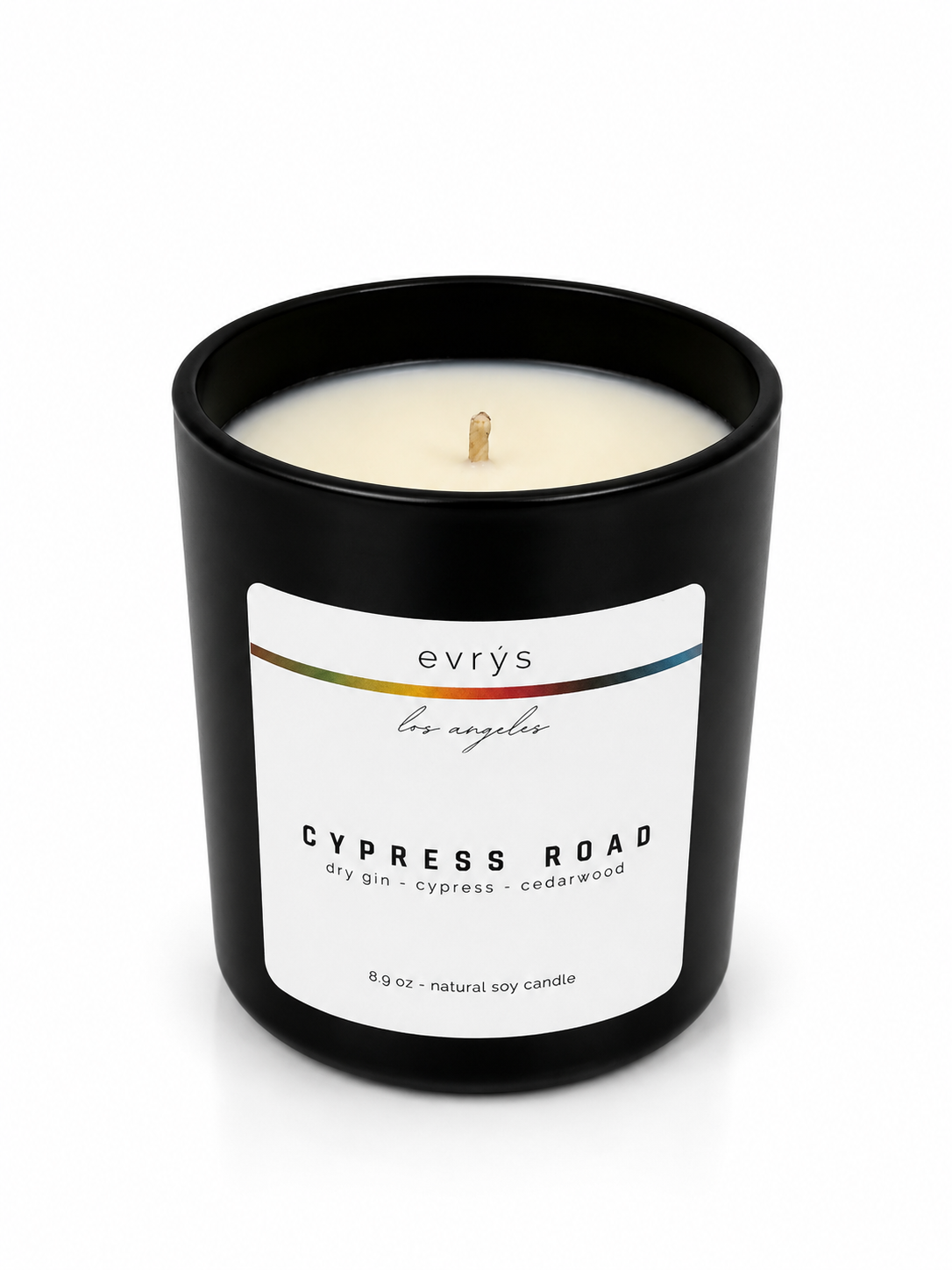 evrys candle labeled 'Cypress Road' on a white background