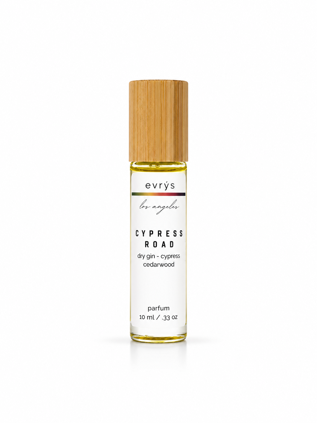 evrys Cypress Road oil roller perfume bottle on a white background