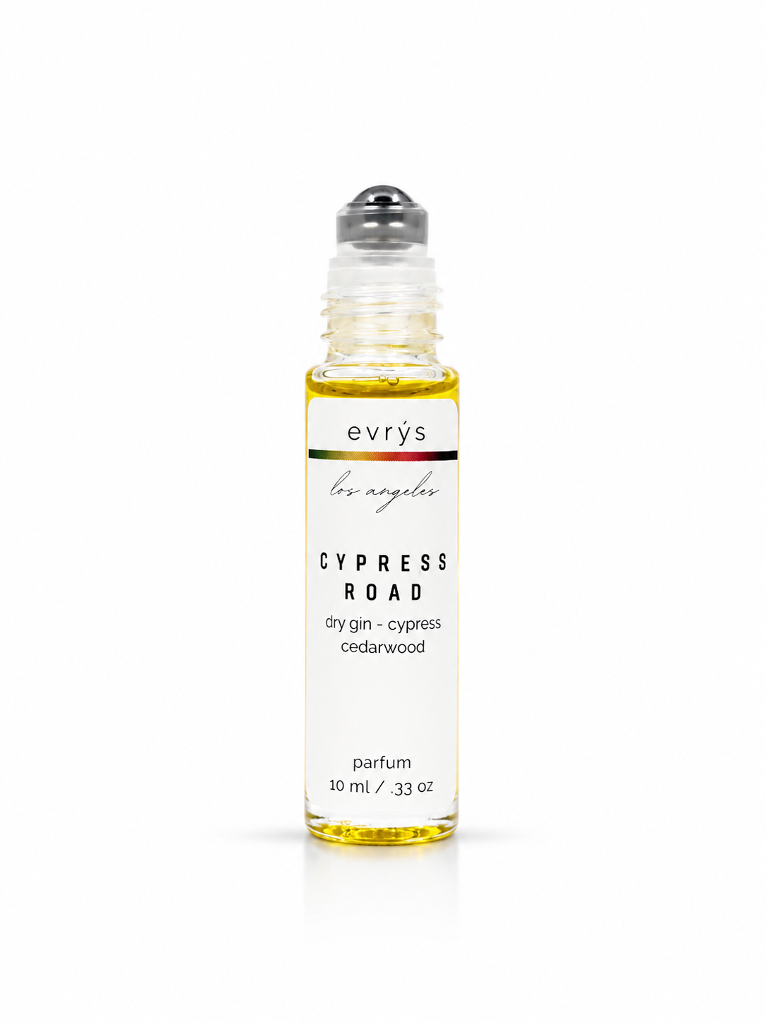evrys Cypress Road oil roller perfume bottle on a white background