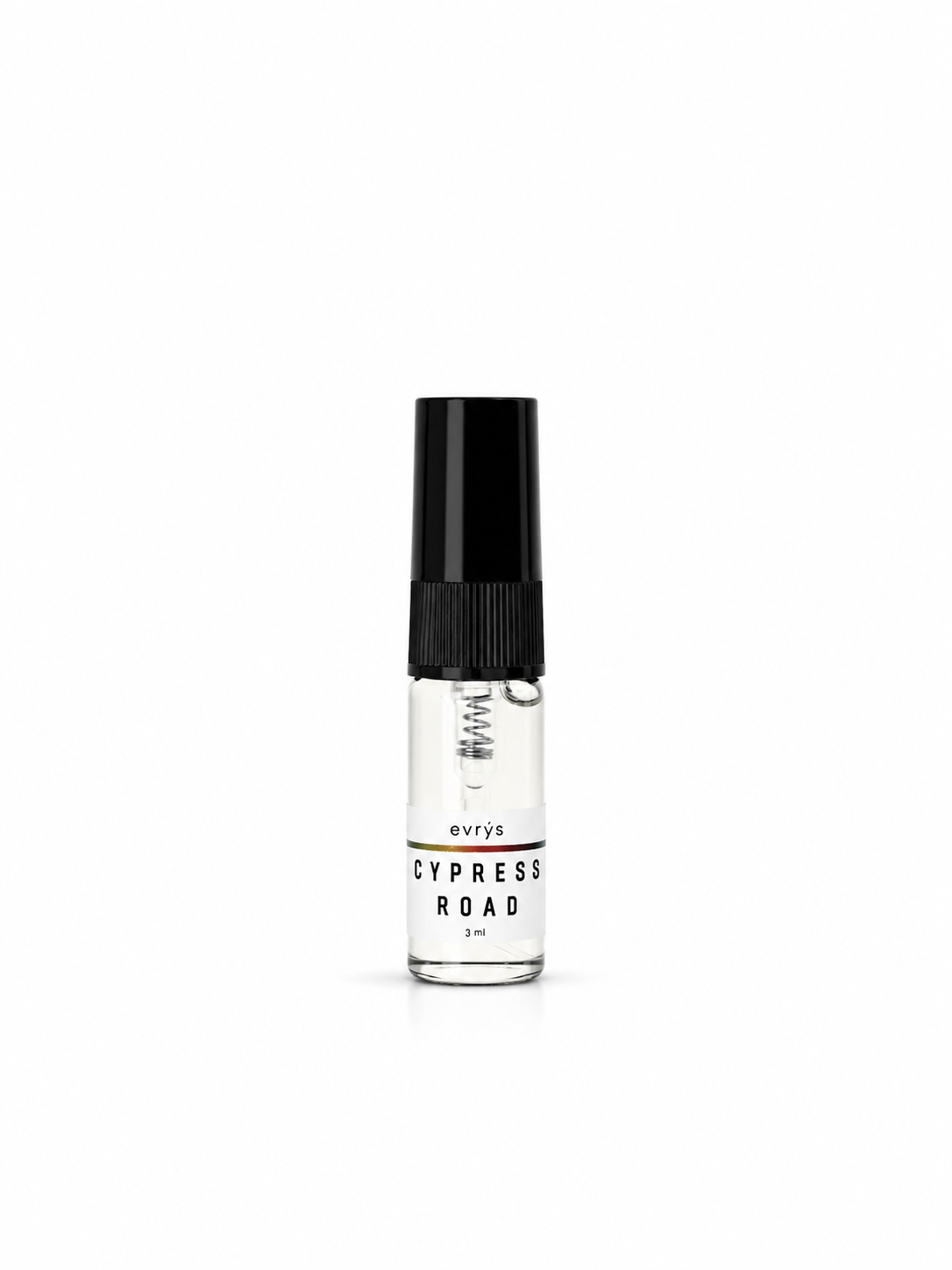 Small perfume bottle with an evrys Cypress Road label on a white background