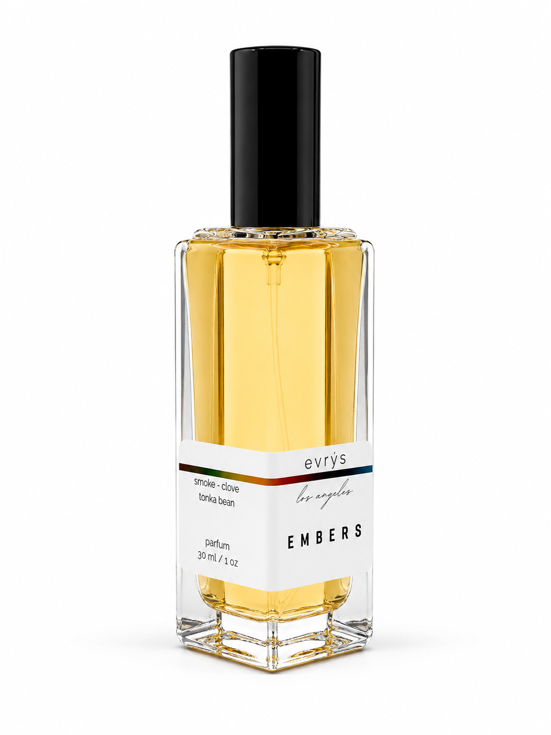 Perfume bottle labeled 'Embers' by evrys on a white background
