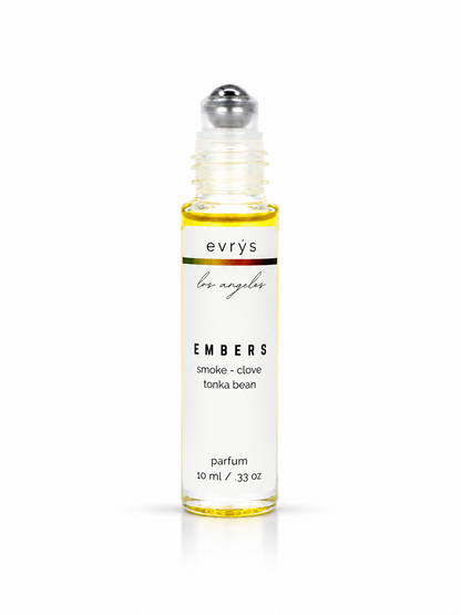 evrys Los Angeles Embers oil roller perfume bottle on a white background