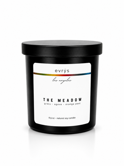 evrys candle labeled 'The Meadow' on a white background