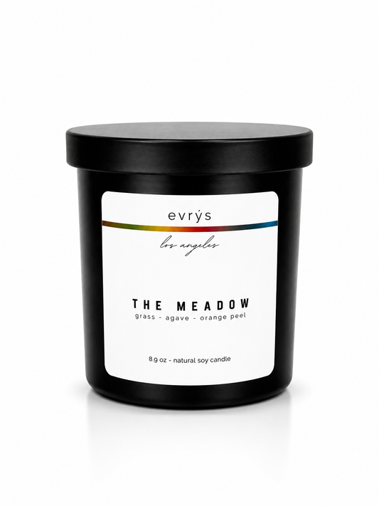 evrys candle labeled 'The Meadow' on a white background