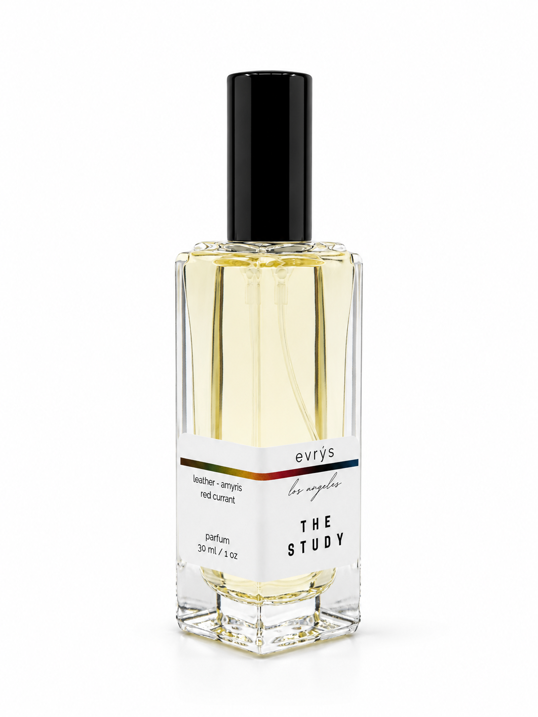 Perfume bottle labeled 'The Study' by evrys on a white background