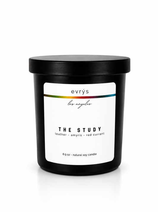 evrys candle labeled 'The Study' on a white background