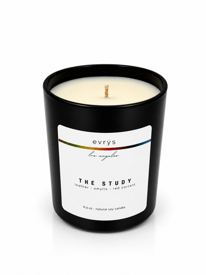 evrys candle labeled 'The Study' on a white background