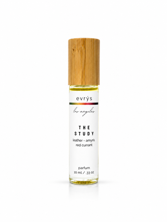 evrys The Study oil roller perfume bottle on a white background