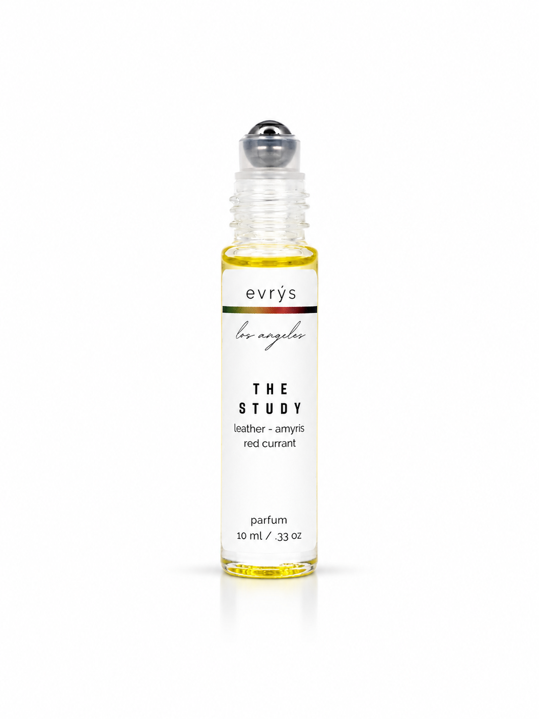 evrys oil roller perfume bottle labeled 'The Study' on a white background