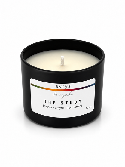 Evrys candle labeled 'The Study' on a white background