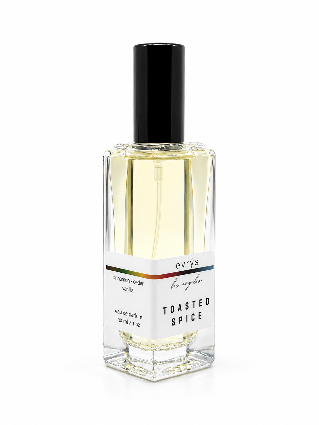 Perfume bottle labeled 'Toasted Spice' by evrys on a white background
