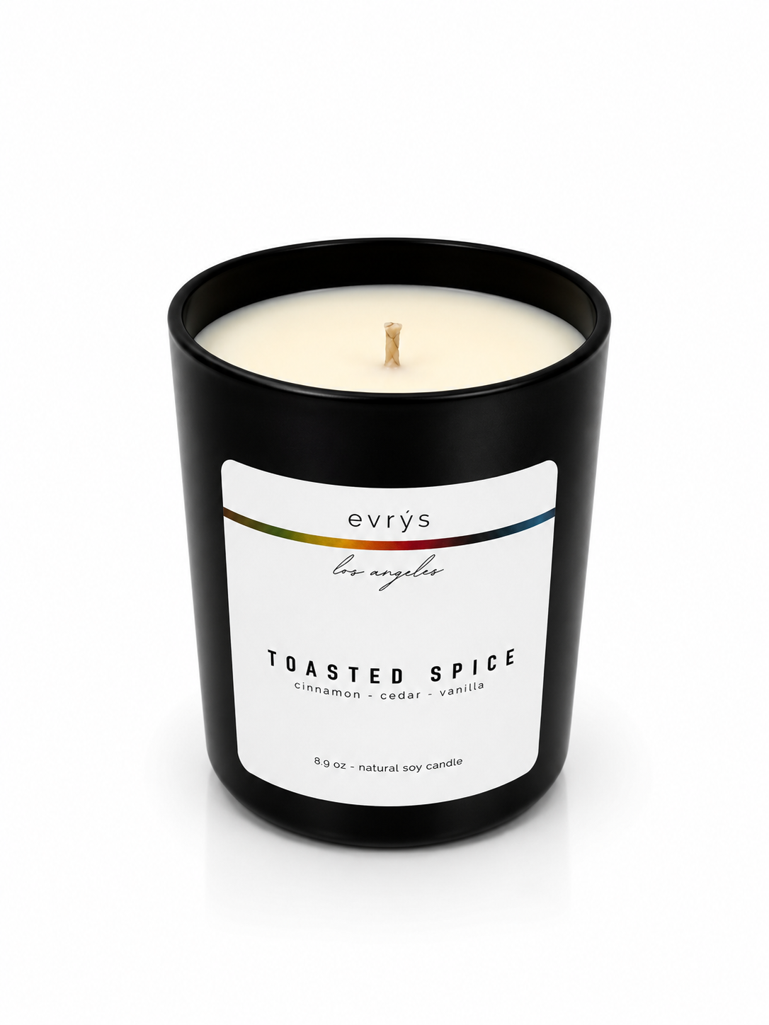 evrys candle labeled 'Toasted Spice' on a white background